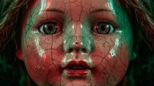 Creepy Cracked Porcelain Doll Close-Up