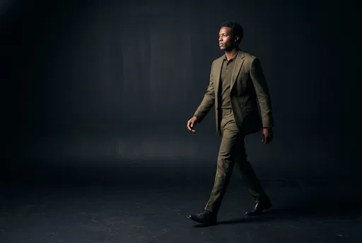 Man Walking in Olive Green Suit