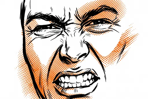Grimacing Face Line Art With Orange Halftone