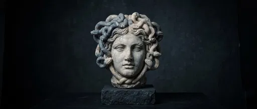Ancient Marble Medusa Bust on Dark Plinth