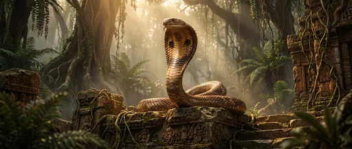 King Cobra on Ancient Jungle Ruins