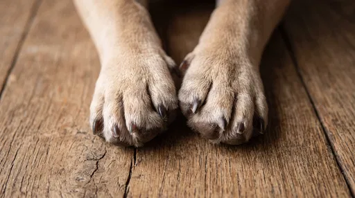 Close-Up of Dog Paws on Wood