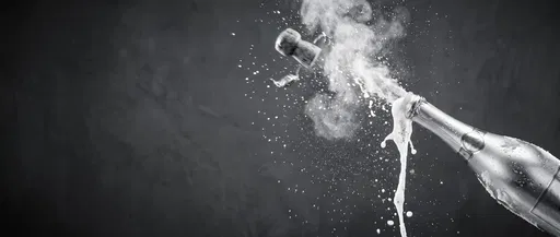 Monochrome Champagne Bottle Popping with Copy Space