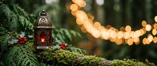Vintage Brass Lantern on Mossy Branch