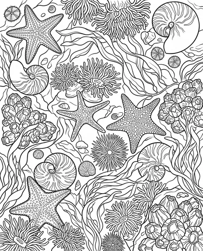 Intricate Tide Pool Coloring Page Illustration