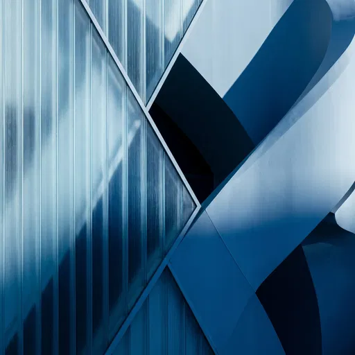 Blue Geometric Glass and Architectural Curves