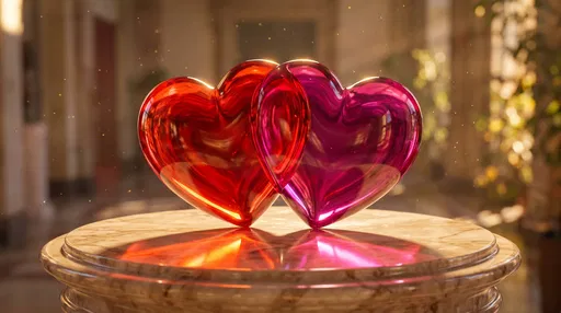 Intertwined Glass Hearts on Marble Pedestal
