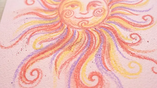 Chalk Pastel Sun Drawing on Pink Paper