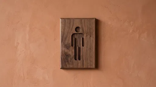 Wooden Men's Restroom Sign on Terracotta Wall