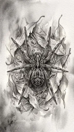 Monochrome Wolf Spider Watercolor Illustration