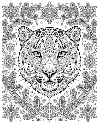 Intricate Snow Leopard Winter Coloring Page