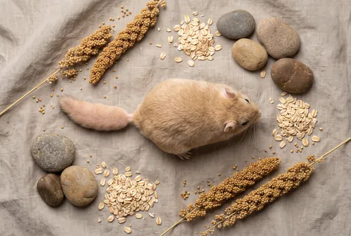 Gerbil With Oats and Millet Flat Lay