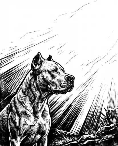 Woodcut Illustration of Muscular Dogo Argentino