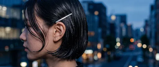 Woman With Wet Bob Hairstyle at Dusk