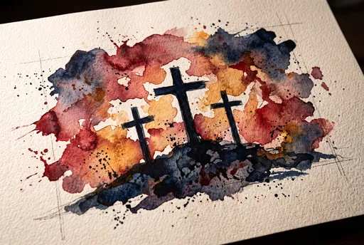 Watercolor Three Crosses Illustration on Paper