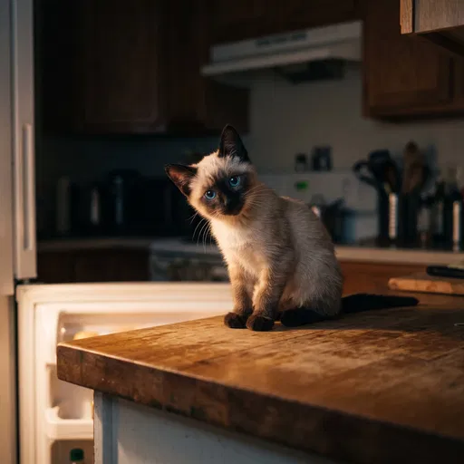 Curious Siamese Kitten on Kitchen Counter