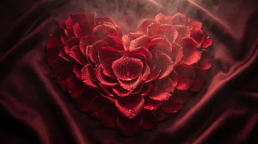 Crimson Rose Petal Heart on Silk