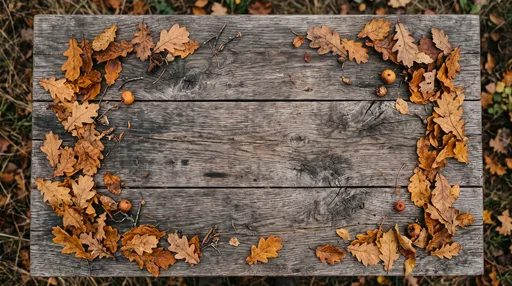 Rustic Wood Table With Autumn Leaf Border