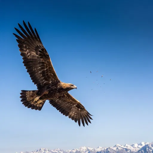 Golden Eagle Soaring in Blue Sky