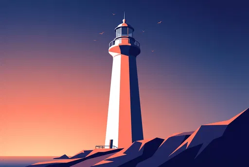Minimalist Lighthouse at Sunrise Illustration