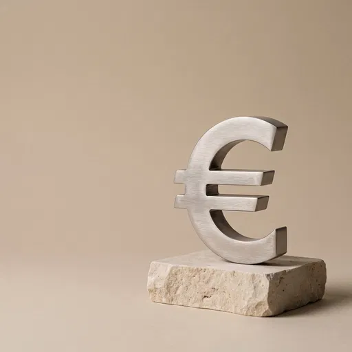 Brushed Metal Euro Symbol on Limestone Block