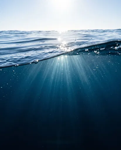 Split View of Ocean Surface and Sunbeams