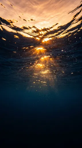 Underwater View of Golden Sunset Surface