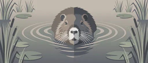 Symmetrical Nutria Swimming in Marsh Illustration