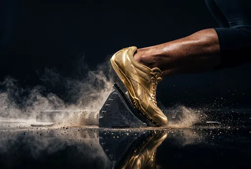 Gold Sprint Shoe in Starting Block