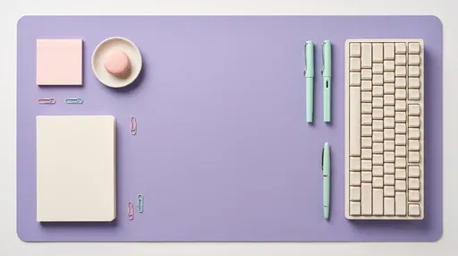 Pastel Stationery Flat Lay on Lavender Desk