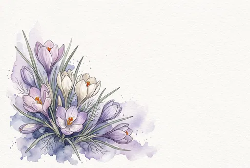 Watercolor Lilac and Cream Crocuses Background