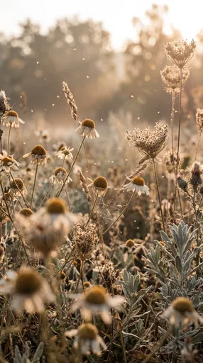 Sunlit Autumn Meadow with Wild Chamomile