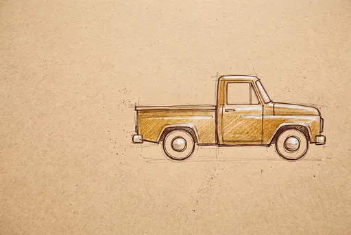 Classic Pickup Truck Sketch on Kraft Paper