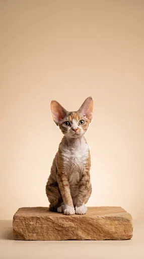 Devon Rex Cat on Sandstone Block