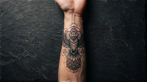 Geometric Owl Tattoo on Inner Forearm