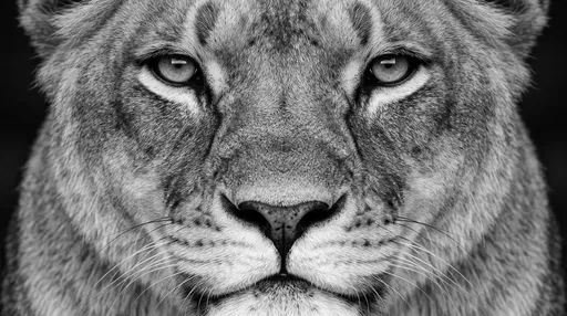 Monochrome Close-Up Portrait of Lioness Face