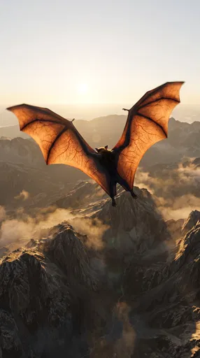 Bat Soaring Over Golden Hour Mountains