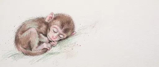 Pastel Sketch of Sleeping Baby Monkey