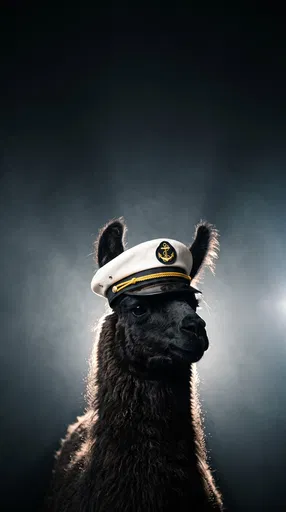 Black Llama Wearing Nautical Captain Hat