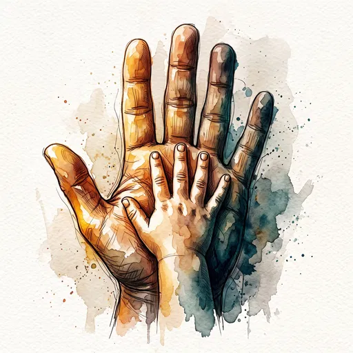 Watercolor Father and Child Hands