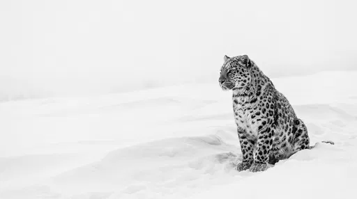 Monochrome Amur Leopard Sitting in Deep Snow
