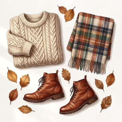 Cozy Autumn Outfit Flat Lay Illustration