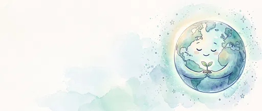 Watercolor Cartoon Earth Holding Green Sprout