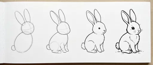 Four Stage Rabbit Drawing Tutorial Progression