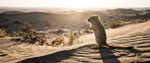 Alert Gerbil Standing on Desert Sand Dune