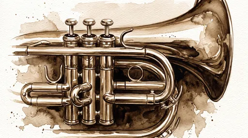 Sepia Watercolor Brass Instrument Illustration