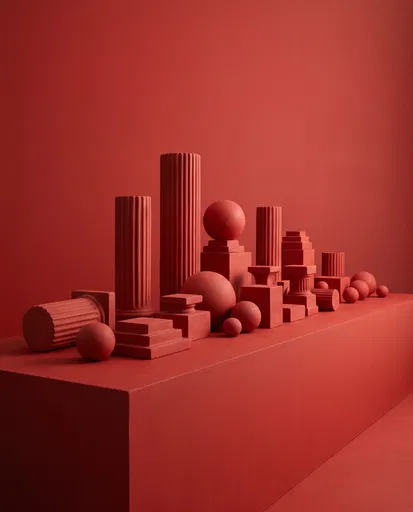 Monochrome Red Geometric Still Life