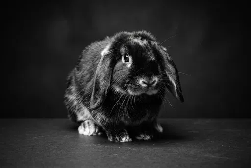 Monochrome Studio Portrait of Lop Rabbit
