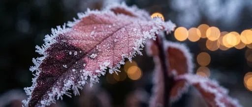Frosted Burgundy Leaf with Warm Bokeh