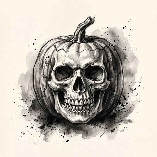 Monochrome Skull Jack-o'-Lantern Illustration